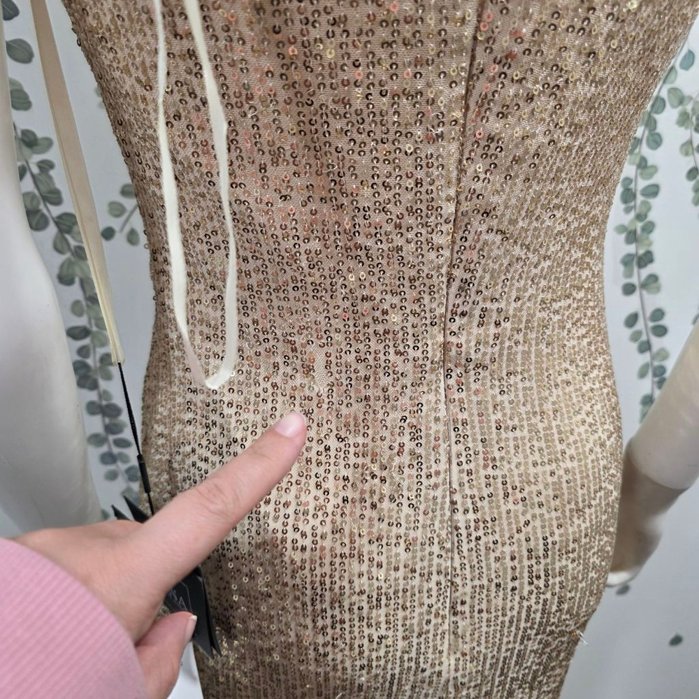 Ieena for Mac Duggal Gold Sequin One-Shoulder Gown Size 4 NWT - Picture 10 of 14